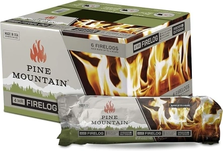 Pine Mountain Traditional 4-Hour Firelog, 6 Logs Long Burning Firelog for Campfire, Fireplace, Fire Pit, Indoor and Outdoor Use