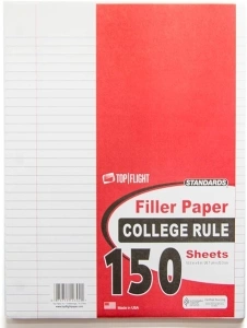 Top Flight Filler Paper, 10.5 x 8 Inches, College Rule, 150 Sheets (12302), White