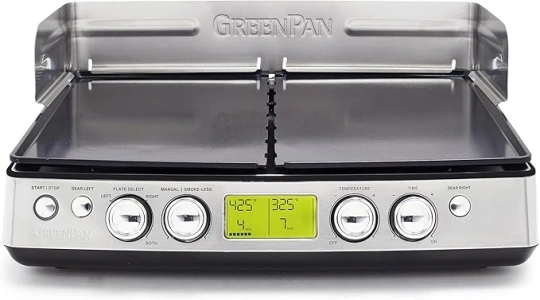 GreenPan Stainless Steel Elite XL Smoke-less Grill & Griddle, Healthy Ceramic Nonstick Interchangeable/Removeable Cast Aluminum Plates, Indoor BBQ Sear Sizzle, Splash Guard, Drip Tray, PFAS-Free