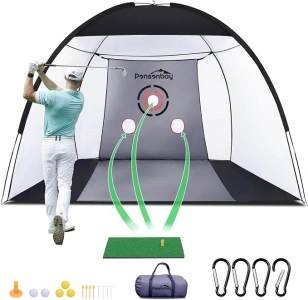 Golf Net, Upgraded Golf Practice Net with Fairway for Backyard Driving, Golf Hitting Net Kit for Garage, Range, Swing & Chipping Training Indoor & Outdoor with Mat, Real Balls, Tee, Stakes