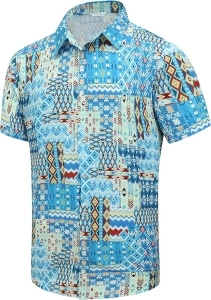 SheLucki Hawaiian Shirt for Men, Unisex Summer Beach Casual Short Sleeve Button Down Shirts, Printed Palmshadow Clothing