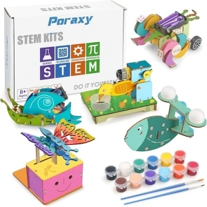 Poraxy 5 Set STEM Kits for Kids Ages 8-10, Toys for Ages 8-13, 3D Wooden Puzzles, Educational Engineering Arts Crafts Science Building Kits, Gifts for Boys and Girls 7 8 9 10 11 12 13 Year Old