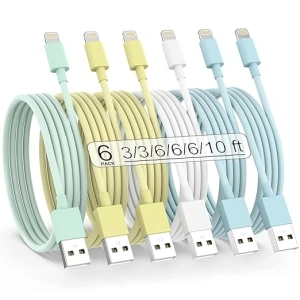 iPhone Charger 6Pack 3/3/6/6/6/10FT [Apple MFi Certified] Fast Charging Long Lightning Cable iPhone Charger Cord Compatible iPhone14/13/12/11Pro Max/XS MAX/XR/XS/X/8/7Plus iPad AirPods-Multicolor