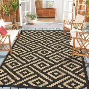 DEORAB 6'x9' Outdoor Rug for Patio Clearance Waterproof Mat,Reversible Plastic Camping Black & Brown