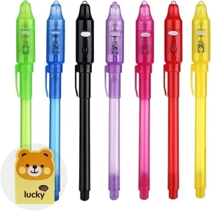 7PCS Invisible Ink Pens with UV Light Party Favors for Boys and Girls, Detective Magic Pen Disappearing Ink Pen for Kids, UV Pen for Writing Secret Message, Christmas Halloween Birthday Gift