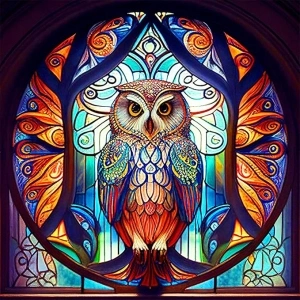 Meothan 5D Owl Diamond Art Kit for Adult Stained Glass Diamond Painting Owl Kits for Adult Beginners Full Drill Round Rhinestones Diamond Gem Art Painting Kits for Home Wall Decor 13.8x13.8in