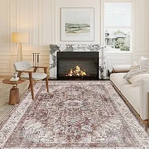 Print Distressed Brick Red Area Rug 5x7 Washable Large Carpet Soft Fluffy Living Room Non Slip Low Pile Indoor Carpet for Bedroom Kitchen Dining Room Office Indoor Rug