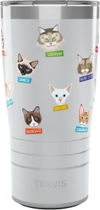 Tervis Traveler Flat Art Cats Triple Walled Insulated Tumbler Travel Cup Keeps Drinks Cold & Hot, 20oz, Stainless Steel