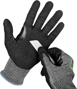 OKIAAS Cut Resistant Work Gloves Level 6, Touchscreen, Foam Nitrile Sandy Coated Safety Work Gloves With Grip