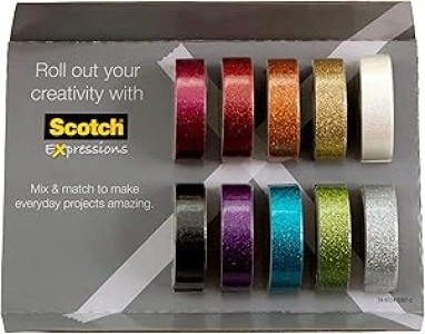 Scotch Glitter Washi Tape, 10 Rolls, Great for Use in Bullet Journal, School Supplies, Craft Supplies, and Teacher Appreciation Gifts (C517-10-SIOC)