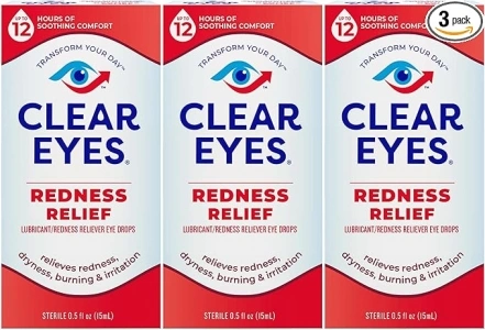 Clear Eyes Redness Eye Relief Eye Drops, 0.5 Fl Oz, Pack of 3