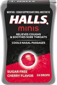 HALLS Minis Cherry Flavor Sugar Free Cough Drops, 24 Drops