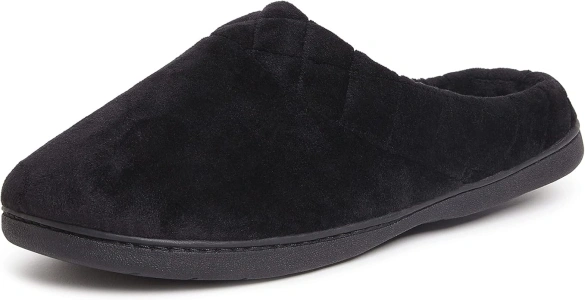 Dearfoams Women's Indoor/Outdoor Memory Foam Darcy Microfiber Velour Clog, Wide Widths Slipper, Black, 7-8