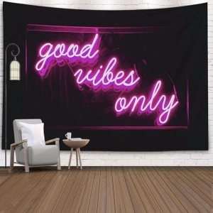 Musesh Rose Red Neon Good Vibes Only Blacklight Tapestry Room Decor Aesthetic Quote Tapestry for Bedroom Teen Girl 80X60Inch