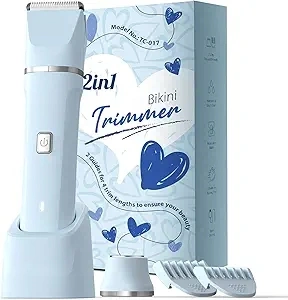 Electric Shaver for Women - Body Hair Trimmer Shaver for Women's Grooming, Wet & Dry Use Groomer, Ladies Electric Razors for Legs, Female Trimmer for Private Area, Blue