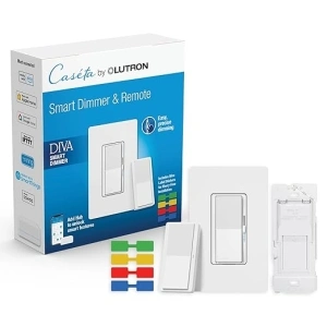 Lutron Caseta Smart Lighting Diva Smart Dimmer Switch Kit, Pico Paddle Remote, and More, Works with Alexa, Apple Home, and The Google Home (Hub Required), 150W, No Neutral Required, DVRF-PKG1D-WH