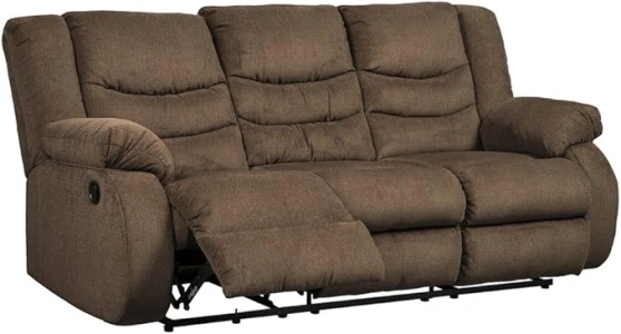 Signature Design by Ashley Tulen Upholstered Manual Pull-Tab Reclining Sofa, Dark Brown