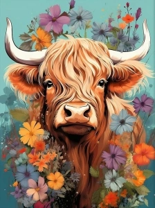 Meothan Cow Paint by Numbers for Adults Highland Cow Paint by Number for Adults Beginner Flower Paint by Numbers Canvas DIY Oil Painting Acrylic Paints for Home Wall Decor (12x16inch)