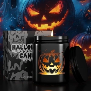 Halloween Candle with LED Pumpkin Face, Halloween Decor Fall Candle with Pumpkin Spice Scent, Pumpkin Candle Over 40 Hours of Burn Time, Gift for Halloween Decorations Indoor, 100% Soy Wax