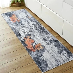 OIGAE Washable Rug 2x6, Abstract Modern Long Hallway Kitchen Rug with Non-Slip Backing, Indoor Floor Mat Throw Carpet for Entryway Kitchen Laundry Bedroom Bedside, Grey/Yellow