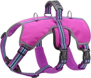 Didog Escape Proof Dogs Harness,Soft Breathable Padded & Reflective,Adjustable No Pull Dog Harness with Lift Handle & Double Leash Clips for Medium Large Dogs Walking Hiking Training,Purple,L