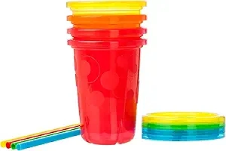 The First Years Take & Toss Toddler Straw Cups - Spill Proof and Dishwasher Safe Toddler Cups with Straws - Toddler Feeding Supplies - 10 Oz - 4 Count