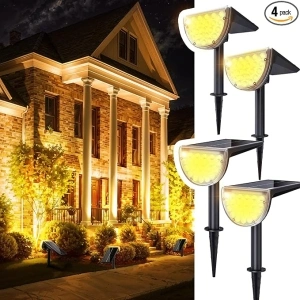 ROSHWEY Solar Spot Lights Outdoor - 600LM Waterproof Landscape Spotlights for Decorative Lighting, Driveway Light, Pathway Spotlight, Garden, Courtyard, Backyard, Ground, Walkway (Warm White,4 Pack)