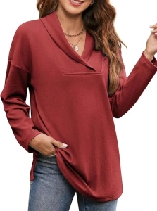 BZB Women Polo Shirts Shawl Neck Long Sleeve Tops Tunic Tops to Wear with Leggings