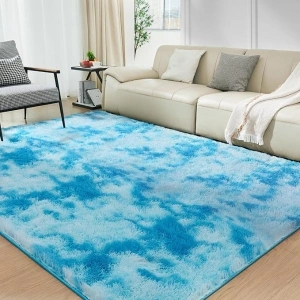 Super Soft Rugs for Living Room, Fluffy Shag Area Rugs, High Pile Soft Carpet for Bedroom and Teens Living Room, Home Decor, Tie-Dyed Blue, 4x6