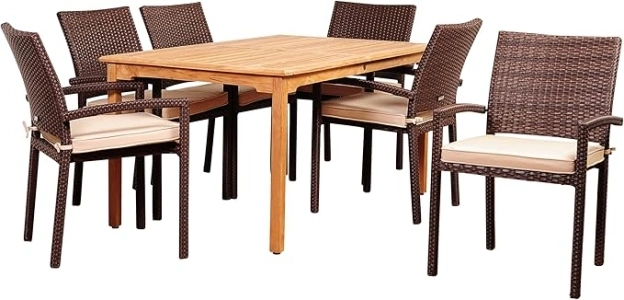 Brampton Certified Teak | Ideal for Patio and Indoors Amazonia Milarm 7-Piece Outdoor Dining Table Set, Brown