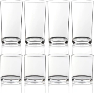 Youngever Set of 8 Plastic Drinking Tumblers, Old Fashion Plastic Glasses, Reusable Plastic Cups for Whiskey and Beer, Reusable | NO BPA | Top-rack Dishwasher Safe (12 ounce & 16 ounce)