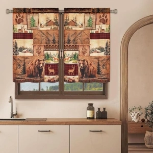 ASPMIZ Farmhouse Kitchen Curtains 2 Panels, Bear Vintage Tier Curtains 36 Inch Length Rod Pocket, Patchwork Rustic Short Half Window Curtain for Kitchen Living Room Bathroom Cafe, 26