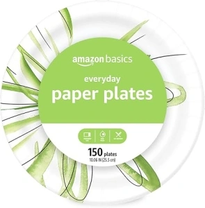 Amazon Basics Everyday Paper Plates, 10 Inch, Disposable, 150 Count