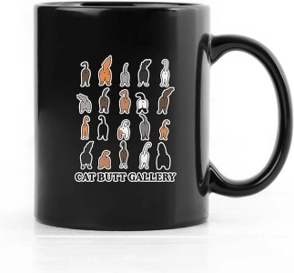 QUICQOD Best Gifts for Cat Mom Cat Dad Cat Lovers,Funny Cat Butt Gallery Black Coffee Ceramic Mug,Friends Gifts,Thanksgiving Birthday Anniversary Present,11 Oz