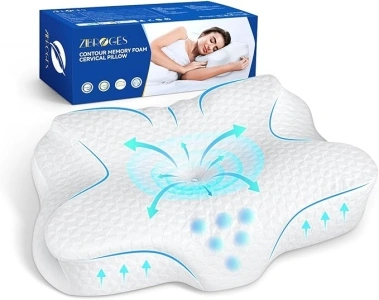 Memory Foam Cervical Pillow - Side Sleeper Pillow Neck Back Shoulder Comfortable Sleeping Support Your Head - Breathable Cooling Contour Bed Pillow for Back Stomach Sleeper Skin-Friendly