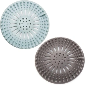 Shower Drain Hair Catcher, Silicone Hair Stopper, 2PC Durable Shower Drain Covers Suit for Bathroom Bathtub and Kitchen(Blue & Gray)