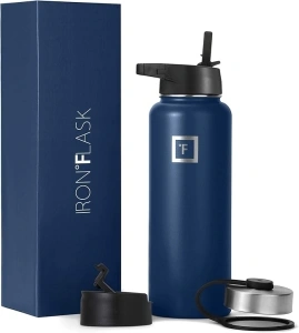 IRON °FLASK Sports Water Bottle - Wide Mouth with 3 Spout Lids - Stainless Steel Gym & Outdoor Bottles for Men, Women & Kids - Double Walled, Insulated Thermos, Metal Canteen - Twilight Blue, 40 Oz