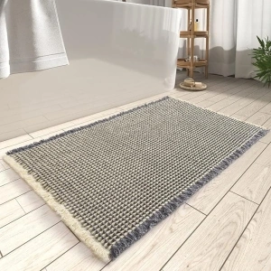 AMOAMI Upgraded Waffle Bath Mat, Super Absorbent Non Slip Bath Mats for Bathroom Floor, Machine Washable Bathroom Rugs with Tassels, Rubber Backed Bathroom Mats, Ultra Soft, 18