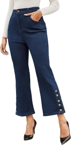 Belle Poque Women Bell Bottom Jeans High Waisted Wide Leg Bootcut Jeans with Button Slit Hem