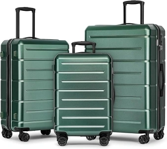 KYME Hard Shell 3 Piece Luggage Sets with Cup Holder,Travel Lightweight Suitcase Sets with Built-In TSA Lock & Spinner Wheels,Green