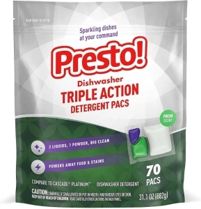 Presto! Triple Action Dishwasher Pacs, Fresh Scent, 70 Count