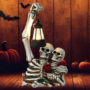 XYRIS Halloween Party Decorations Skeleton Couple with Solar Lantern, Horror Decor Mini Skeleton Scary Halloween Decorations, Outdoor Halloween Decorations Haunted House Decorations, Halloween Gifts