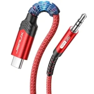 JSAUX USB C to 3.5mm Audio Aux Jack Cable Compatible with iPhone 16 Pro Max/15 Pro Max Plus [3.3ft], USB Type C to 3.5mm Headphone Stereo Cord Car for Samsung Galaxy S24 S23, iPad Pro, Pixel 9/8-Red