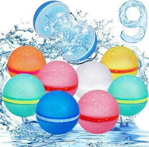 9Pcs Magnetic Reusable Water Balloons, Beach Toys Refillable Latex-Free Silicone Water Bombs for Kids Ages 3-12, Quick Fill Self-Sealing Summer Party Pool Yard Outdoor Splash Balls Water Game Toys