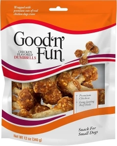 Good'N'Fun Chicken Flavored Dumbbells, Rawhide Snacks for Small Dogs