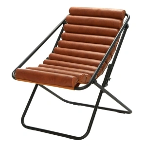 Urban Shop Ribbed Folding Sling Lounge Chair, Brown, 28