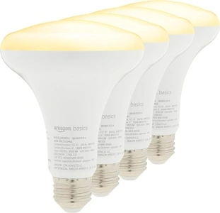 Amazon Basics Smart BR30 Light Bulb, 2700K Dimmable Soft White, Works with Alexa Only, LED, 9W, 60W Equivalent, 2.4 GHz Wi-Fi, 4-Pack