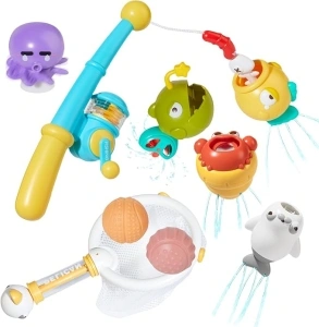 Bath Toys for Kids Ages 1-3 - Water Table Toys Set Magnetic Fishing Toy with Fishing Rod, Spinning Octopus & 2 Balls, Fishing net and Storage Bag, Fishing Games Water Pool Toys for Toddlers 1-3