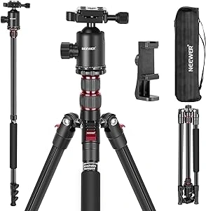 NEEWER 77 inch Camera Tripod Monopod for DSLR, Phone with 360° Panoramic Ball Head, 2 Axis Center Column, Arca Type QR Plate, Compact Aluminum Lightweight Travel Tripod 34lb Max Load, Bag Included