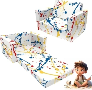 Toddler Couch Kids Sofa Children's 2 in 1 Convertible Sofa to Lounger - Fold Out Flip Out Kids Sofa Chair, Foldable Toddler Couch for Girls Boys (Drip Painting)